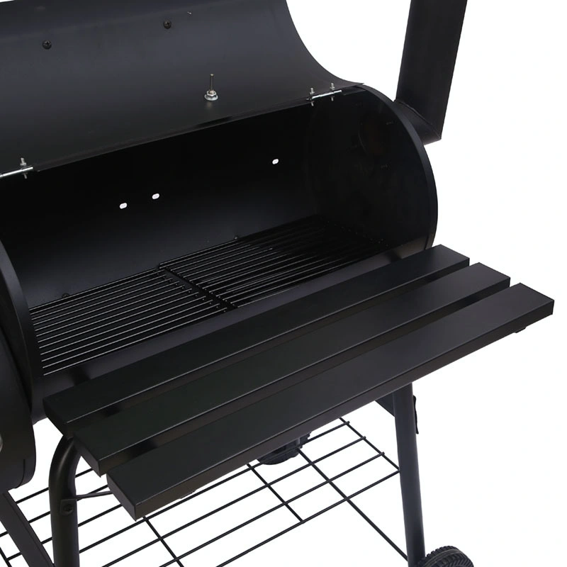 Premium Heavy Duty Outdoor Large Portable Trolley Barrel Smoker Charcoal BBQ Grill with Offset Smoker