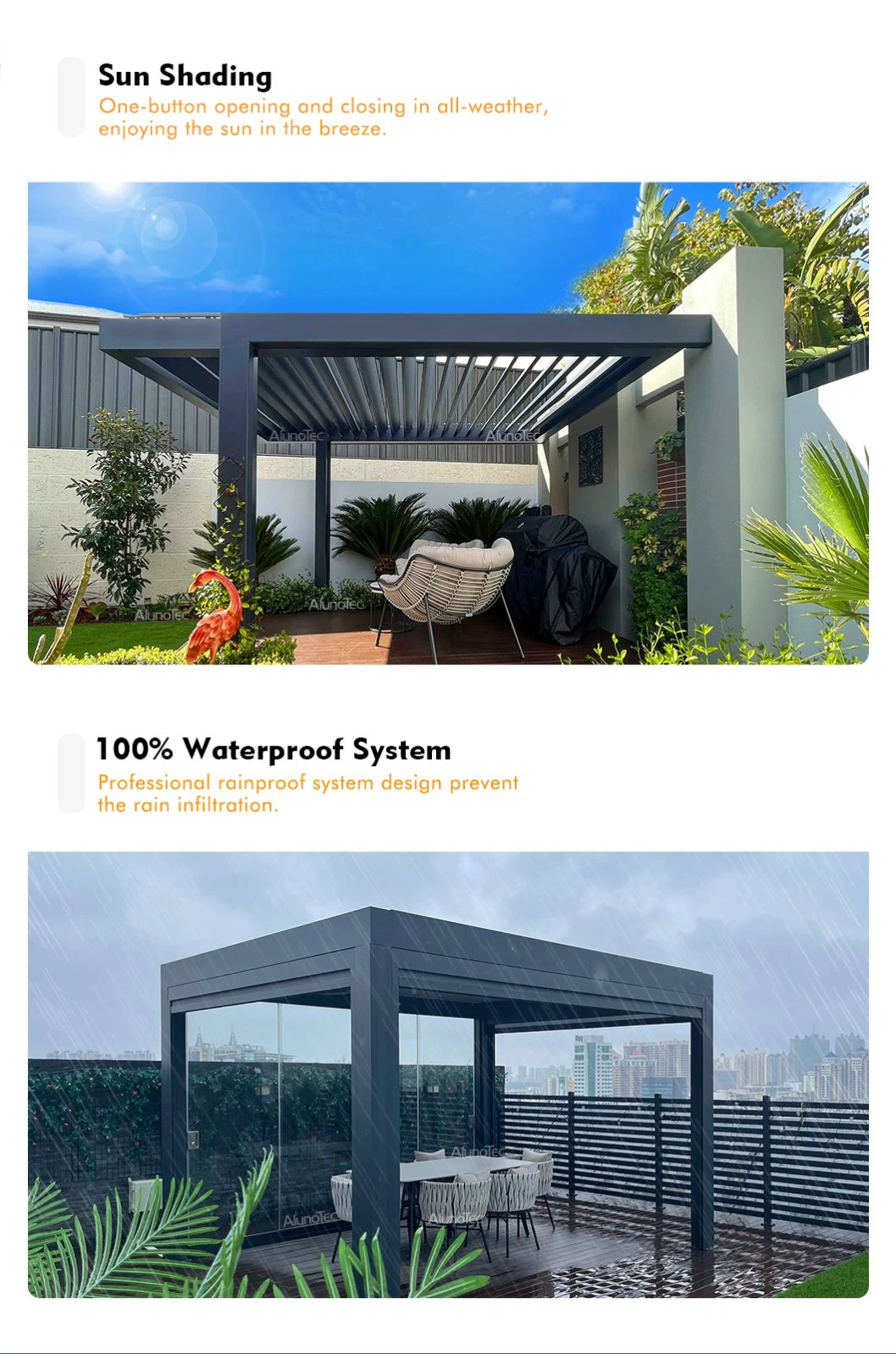 Luxury DIY Customized Automatic Waterproof Backyard Awning Patio Tent Motorized Sun Shade Electric Gazebo Outdoor SPA Modern Home Furniture Aluminum Pergola