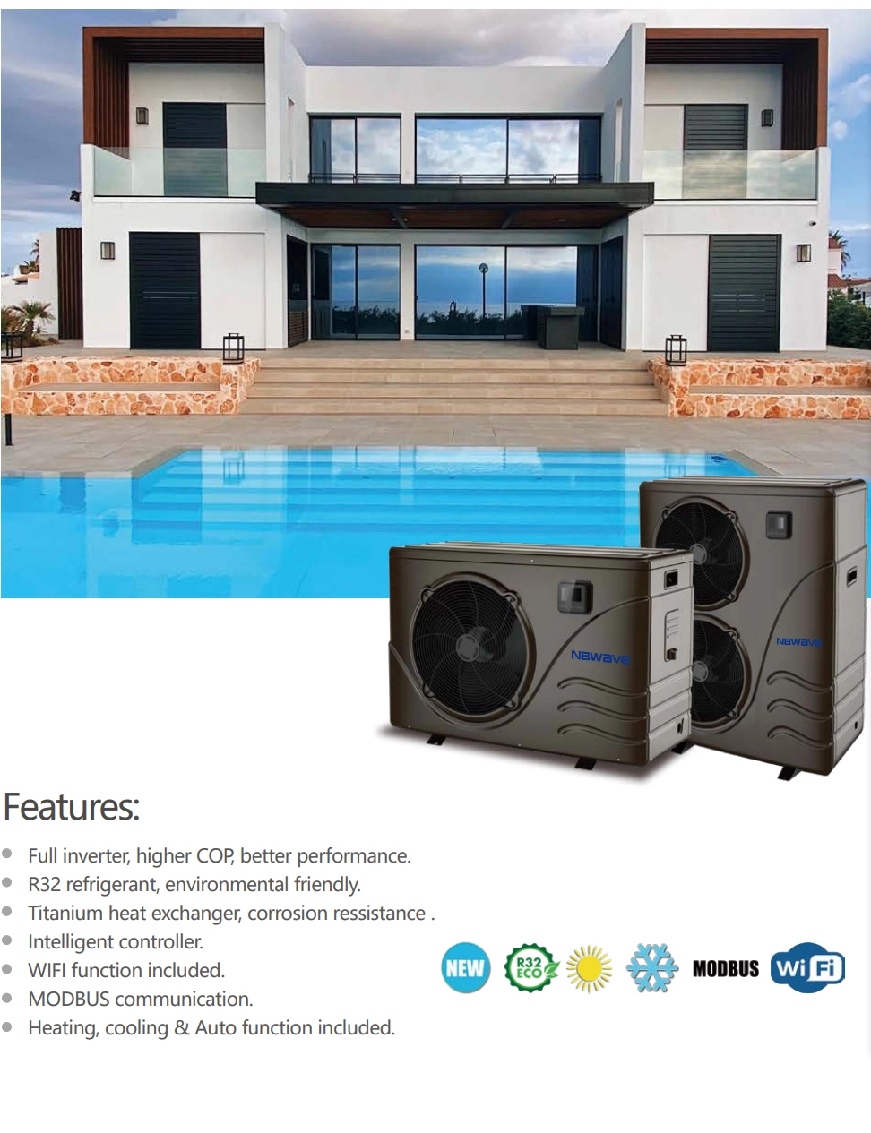 Household Outdoor Air Source Air to Water Kids Swimming Pool Heat Pump Water Heaters